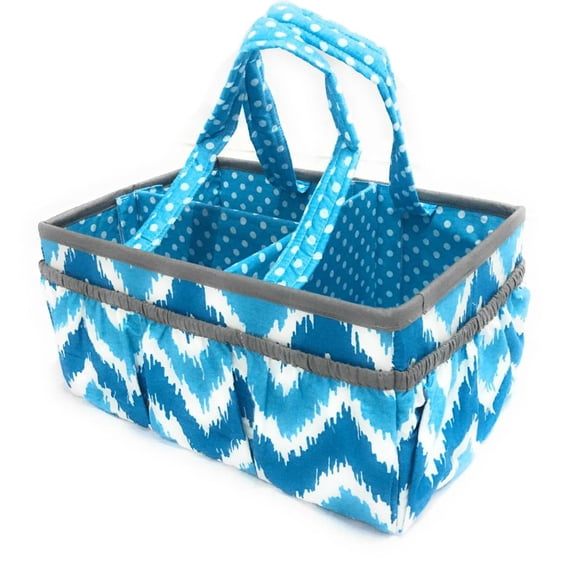 Bacati - Mix N Match Ikat Chevron/Dots Nursery Storage Caddy, Aqua/Turquoise/Gray