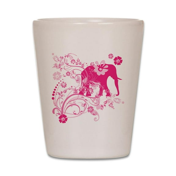 CafePress - Elephant Swirls Pink - White Shot Glass, Unique and Funny Shot Glass