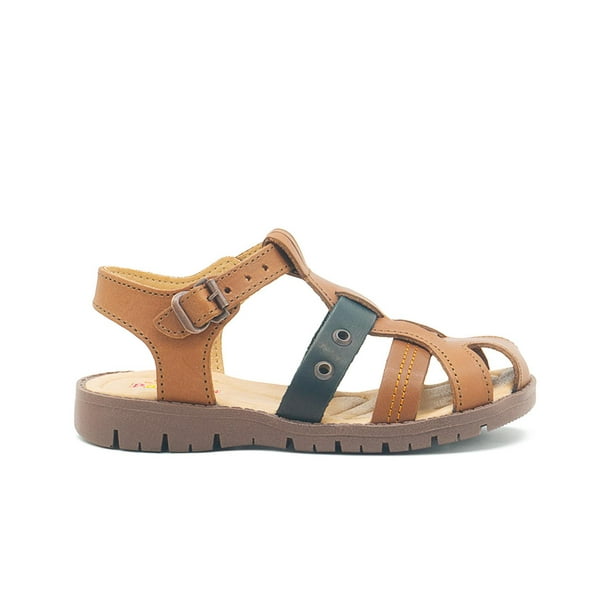 Huarache Pasitos Enanos Piel Ajuste T Hebilla Para Niño cafe 13