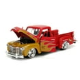 thumbnail image 3 of Just Trucks 1:24 1953 Chevy Pickup Die-cast Car Red Orange Flames with Tire Rack Play Vehicles, 3 of 13