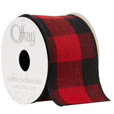 Offray Ribbon, Red and Black Buffalo Check 2 1/2 inch Wired Edge Woven Ribbon, 9 feet