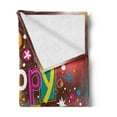thumbnail image 2 of Birthday Soft Flannel Fleece Throw Blanket, Colorful Fun Graphic Lettering with Stars Dots Daisies on a Blurred Background, Cozy Plush for Indoor and Outdoor Use, 50" x 70", Multicolor, by Ambesonne, 2 of 5
