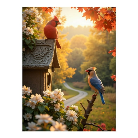 Diamond Art Kit for Adults, Birds Autumn Blossom Birdhouse Scenic Diamond Painting for Adults Beginners, DIY Diamond Art Painting Kits, 5D Diamond Painting Crafts for Home Decor 12x16 Frameless