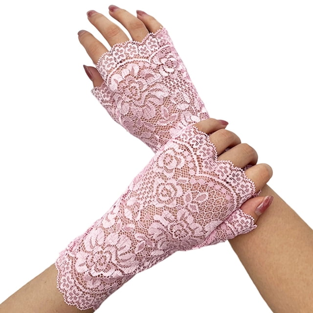 Breathable Lace Fingerless for Outdoor Sun Driving Cycling with Floral Pattern Stretchy Summer Mittens for Comfort and Versatility