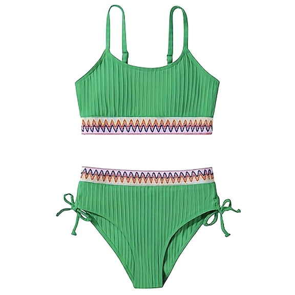 Tiweut Girls Swimsuits Teen Two Piece Bathing Suit High Waist Bikini Set with Chest Pad Color Block Swimwear,Army Green