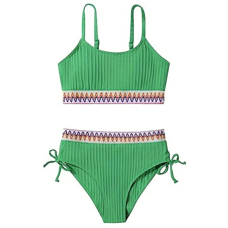 JAJAHO Girls Swimsuits Teens Two Piece Bathing Suit High Waist Tummy Control Bikini Set 9-16 Years Color Block Soft Swimwear