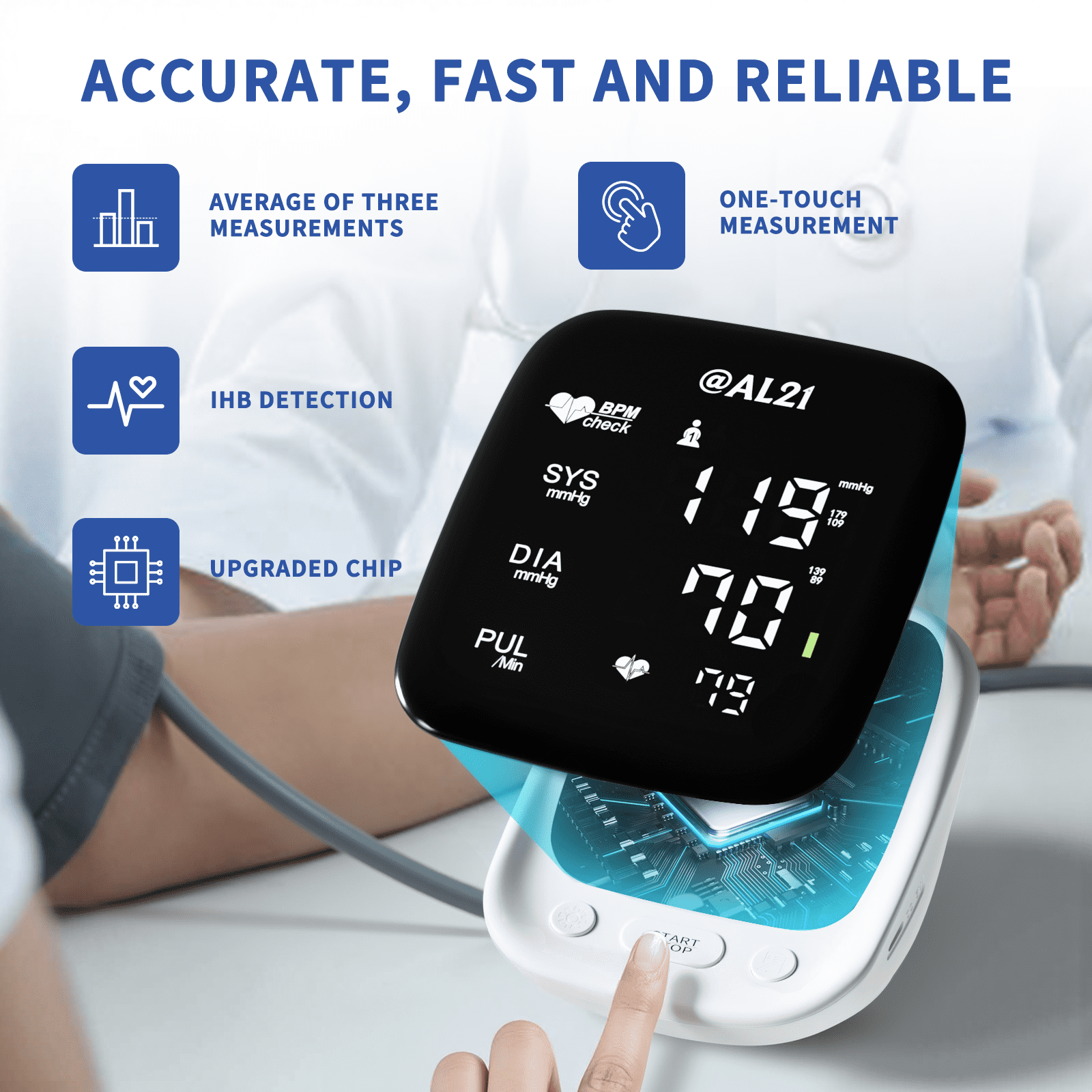 @AL21 Upper Arm Digital Blood Pressure Monitor with LCD Display, Adjustable Cuff, Arm Monitor, Batteries, Carry Bag