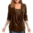 thumbnail image 2 of Blusa de lentejuelas para mujer de manga larga brillante túnica drapeada fluida fiesta jersey con cordón dobladillo con purpurina, 2 of 5