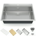 thumbnail image 3 of 30 Inch Topmount Workstation Kitchen Sink, Drop-In Single Bowl, 16 Gauge Stainless Steel with Ledge, Accessories Included, 30 x 22 x 10 In, 3 of 20