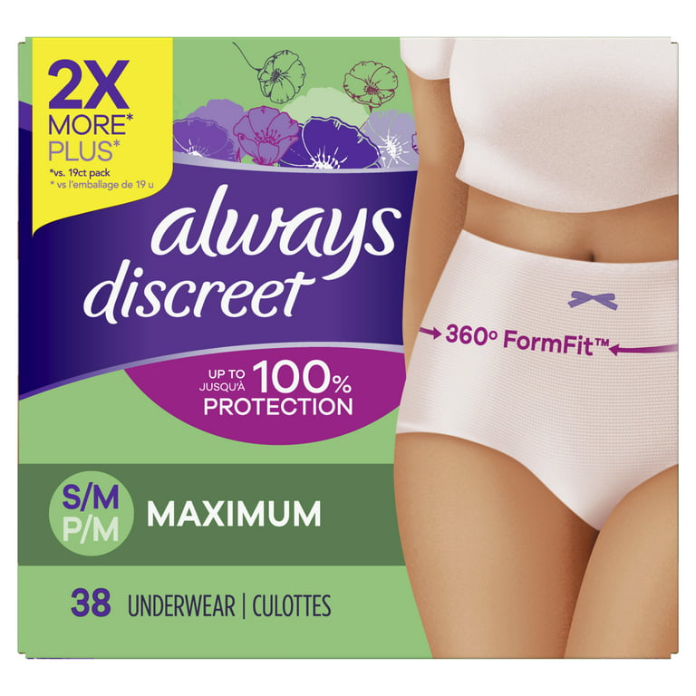 Always Discreet Adult Incontinence Underwear for Women, Size S/M