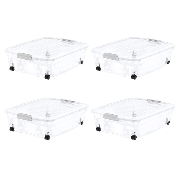 Bella Storage 36.5 Quart Underbed Clear Polka Dot Plastic Latching Lid