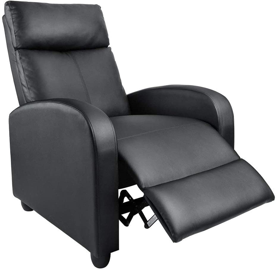 Lacoo Black PU Leather Single Sofa Recliner with Padded Seat and Backrest, Multi-Positions