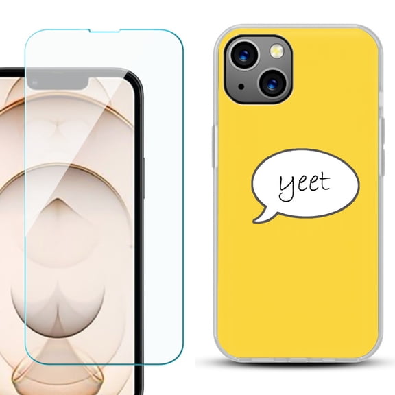 Slim-Fit Flexible TPU Gel Phone Case for iPhone 13, with Tempered Glass Screen Protector, by OneToughShield ® - Yeet