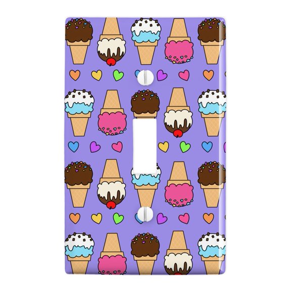 Ice Cream Pattern with Rainbow Hearts Plastic Wall Decor Toggle Light Switch Plate Cover