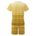 thumbnail image 4 of RYDCOT Men's 2 Piece Casual Loose Striped Outfit Round Neck Short Sleeve Shirt Elastic Waist Shorts Set Yellow, 4 of 5