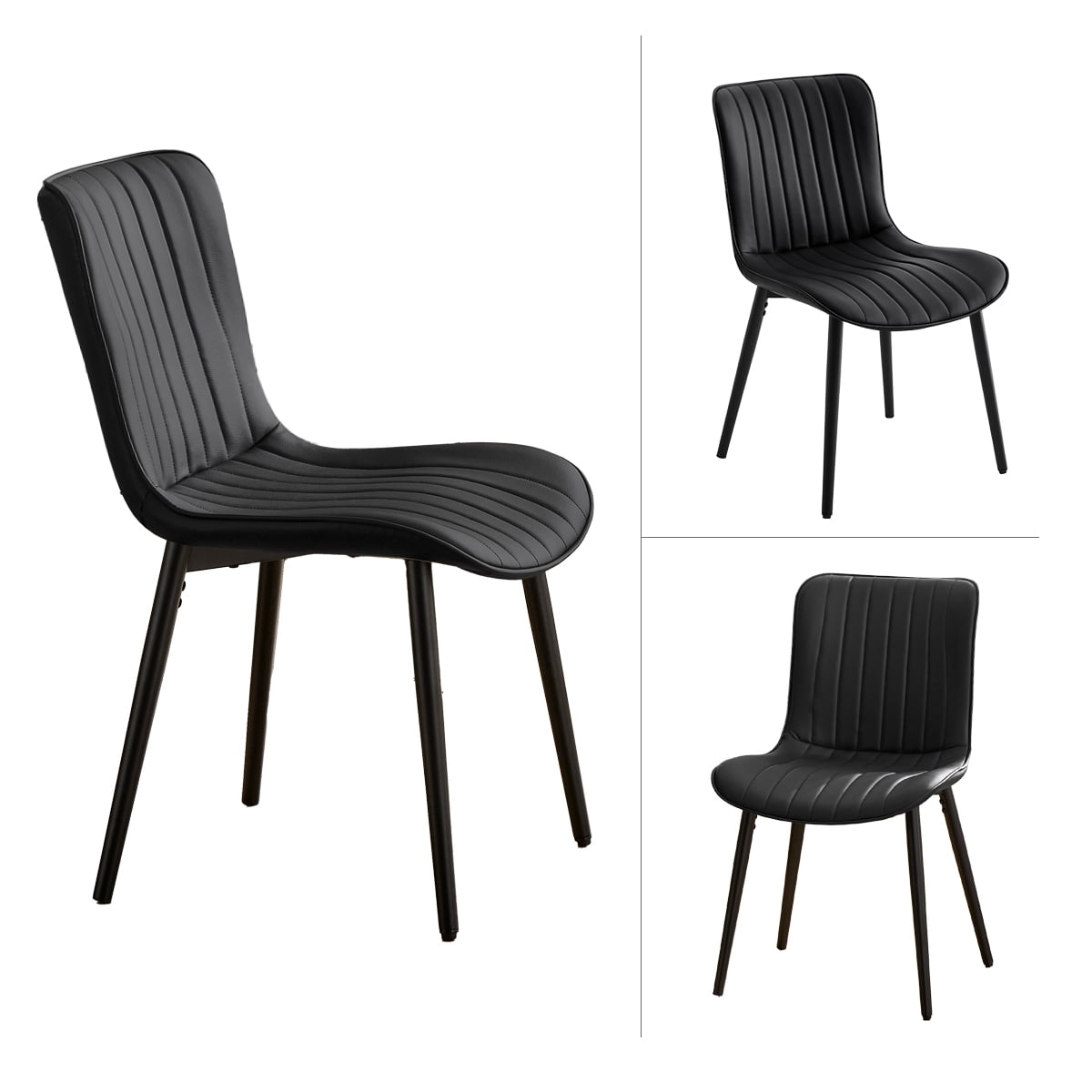 L'AGRATY Modern Dining Chairs Set of 2, High Back PU Leather Upholstered Kitchen Chairs with Cushion - Heavy Duty Metal Legs for Dining Room, Restaurant, Cafe (Black)