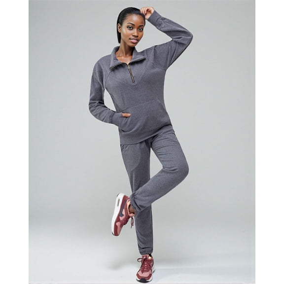 Women 2-Piece Quarter Zip Soft Stretch Sweatsuit Fleece outfit