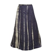 Mogul Women's Peasant Long Skirt Blue Tie Dye Rayon Skirts
