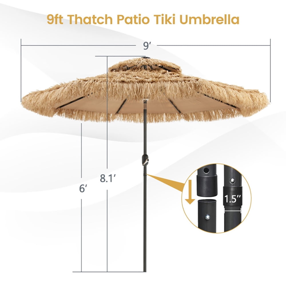 Aimee Lii 9 Feet Solar Powered Thatched Tiki Patio Umbrella with Led Lights, Table Umbrella Outdoor Patio