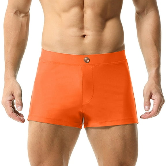 khonts,Men's Loose Fitting Boxer Briefs Solid Color Low Waist Underwear Comfortable Breathable Casual Underpants Orange XL
