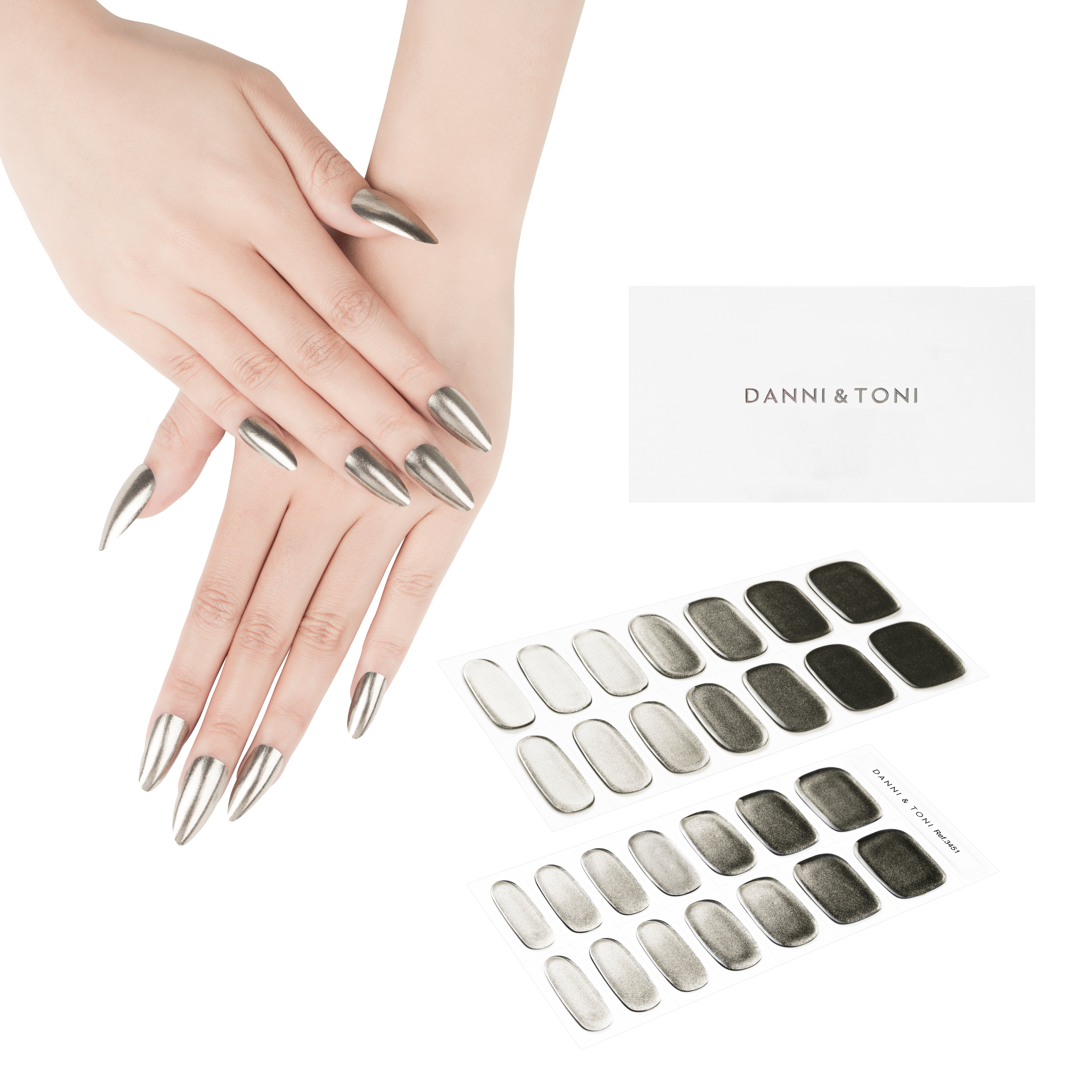 DANNI & TONI Semi Cured Gel Nail Strips (Black-Tie Affair) Metallic Aurora  Gel Nail Wraps Solid Color 28 Stickers 
