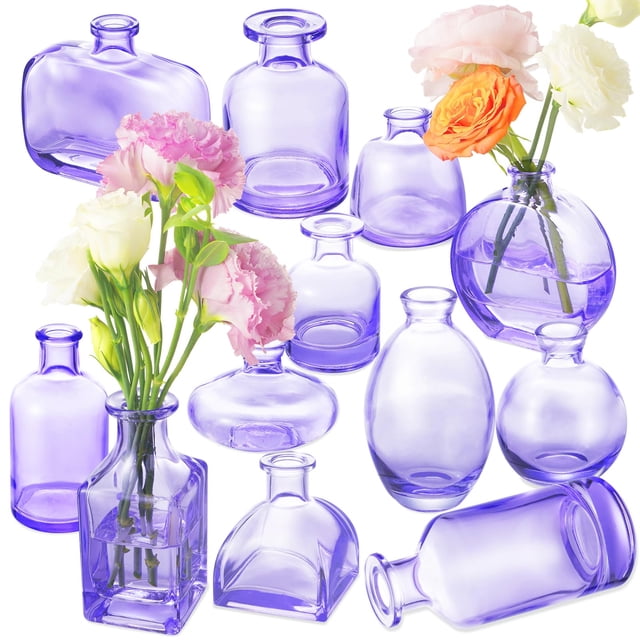 Set Bud Jarrones DOLEEYAE de cristal morado, 12 unidades, centros de mesa para bodas