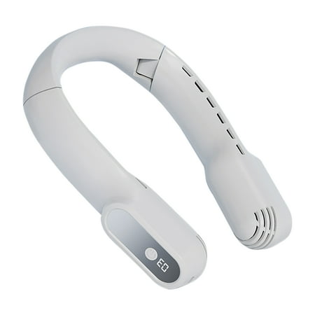 

HZEWLS USB Folding Hanging Neck Fan Leafless Digital Display Hands-free Fans for Travel (White)