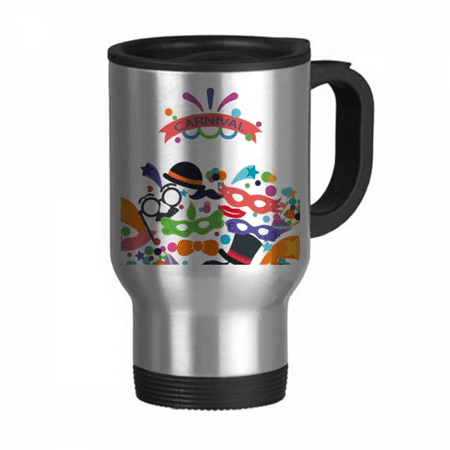 

Glasses Hat Head Happy Carnival Of Venice Travel Mug Flip Lid Stainless Steel Cup Car Tumbler Thermos