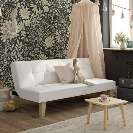 DHP Aria Futon Sofa Bed, White Faux Leather