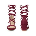 thumbnail image 4 of Perphy Lace Up Strappy Block Mid Heels Sandals for Women Burgundy (Size 10.5), 4 of 4