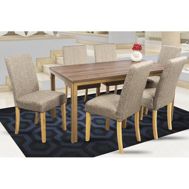 Comedor Angy Beige 6 Sillas en Madera y Cubierta en Tablero MOBILKRAFT Modelo Angy Beige Madera y Cristal, Estilo Clasico en Color Tablero Beteado