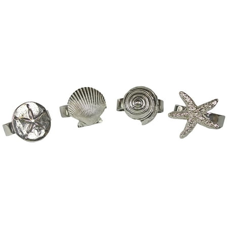 

Pewter Seaside Seashells and Starfish Napkin Rings Set of 4