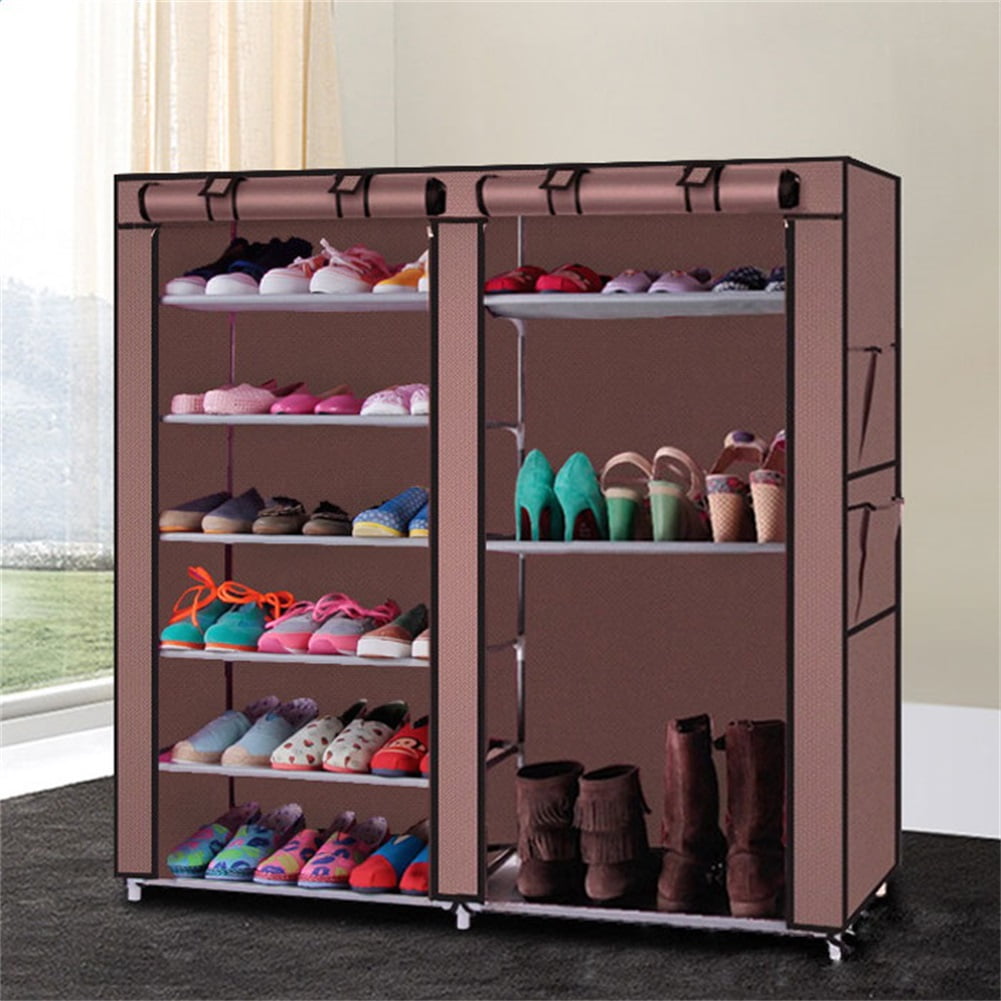 Kepooman Double Rows Non-woven Fabrics & Steel Shoe Rack Organizer, Coffee Kepooman Double Rows Non-woven Fabrics & Steel Shoe Rack Organizer, Coffee