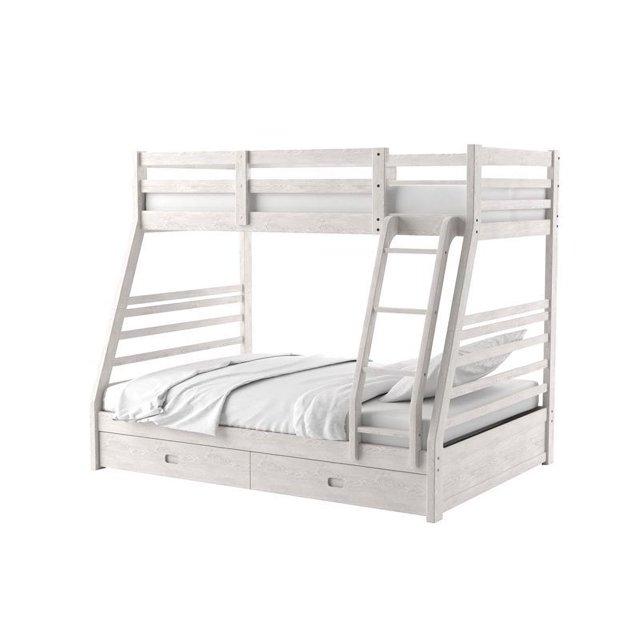 Bowery Hill Lit Superposé de Rangement Transitionnel en Bois, Simple sur Double, Blanc Brossé