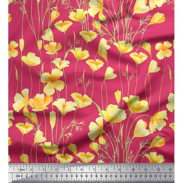 Soimoi Cotton Duck Fabric Buttercup Floral Printed Fabric 1 Yard 56 Inch Wide