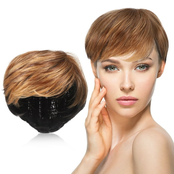 Peluca corta bob con flequillo: Peluca sintética de aspecto natural para uso diario para mujeres - Decoración para cabello corto de verano