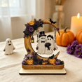 thumbnail image 5 of Linnome Halloween Wooden Ghost on Moon Swing Ornament, Handcrafted Spooky Tabletop Figurine for Festive Home Decor, Creepy Ghost Hanging Decoration for Office Desk or Fireplace Mantel Shelf, 5 of 6