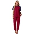 thumbnail image 3 of MINTREUS Lounge Sets for Women Two Piece Pajama Set Short Sleeve Pjs Joggers Long Pants Tracksuit with Pockets, 3 of 7
