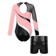 thumbnail image 2 of YiZYiF Kids Girls Tumble Long Sleeve Patchwork Gymnastics Leotard with Shorts 2-piece Dance Sports Outfit Pink 6, 2 of 7