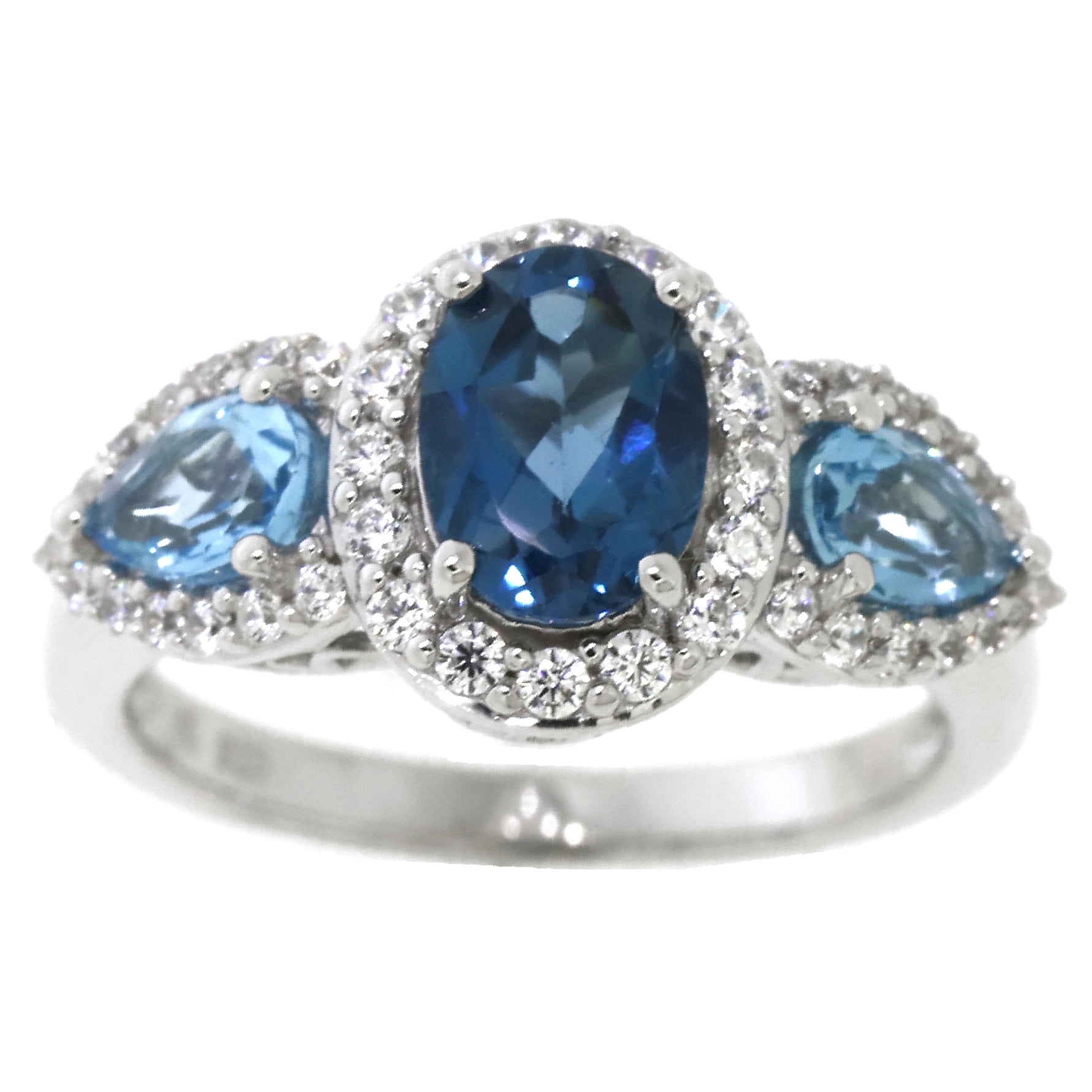 Sterling Silver Natural Swiss Blue Topaz Ring Oval 8x6 sizes 5-10 Diamond Accent,