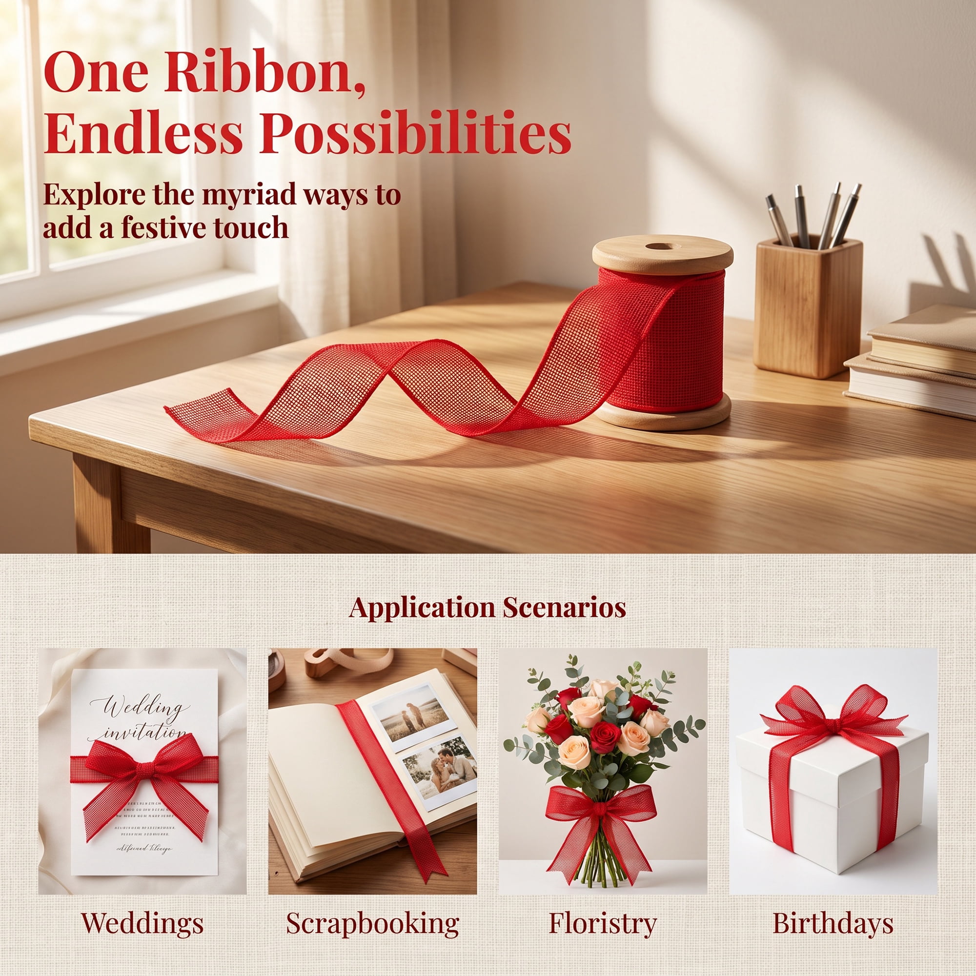 Unique Bargains Faux Burlap Ribbon for Elegant Gift Decoration Red 4.9 Yard