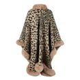 thumbnail image 6 of Women Leopard Print Knit Shawl Cardigans Open Front Faux Fur Trim Layers Poncho Cape Evening Wraps Sweater Coats, 6 of 6