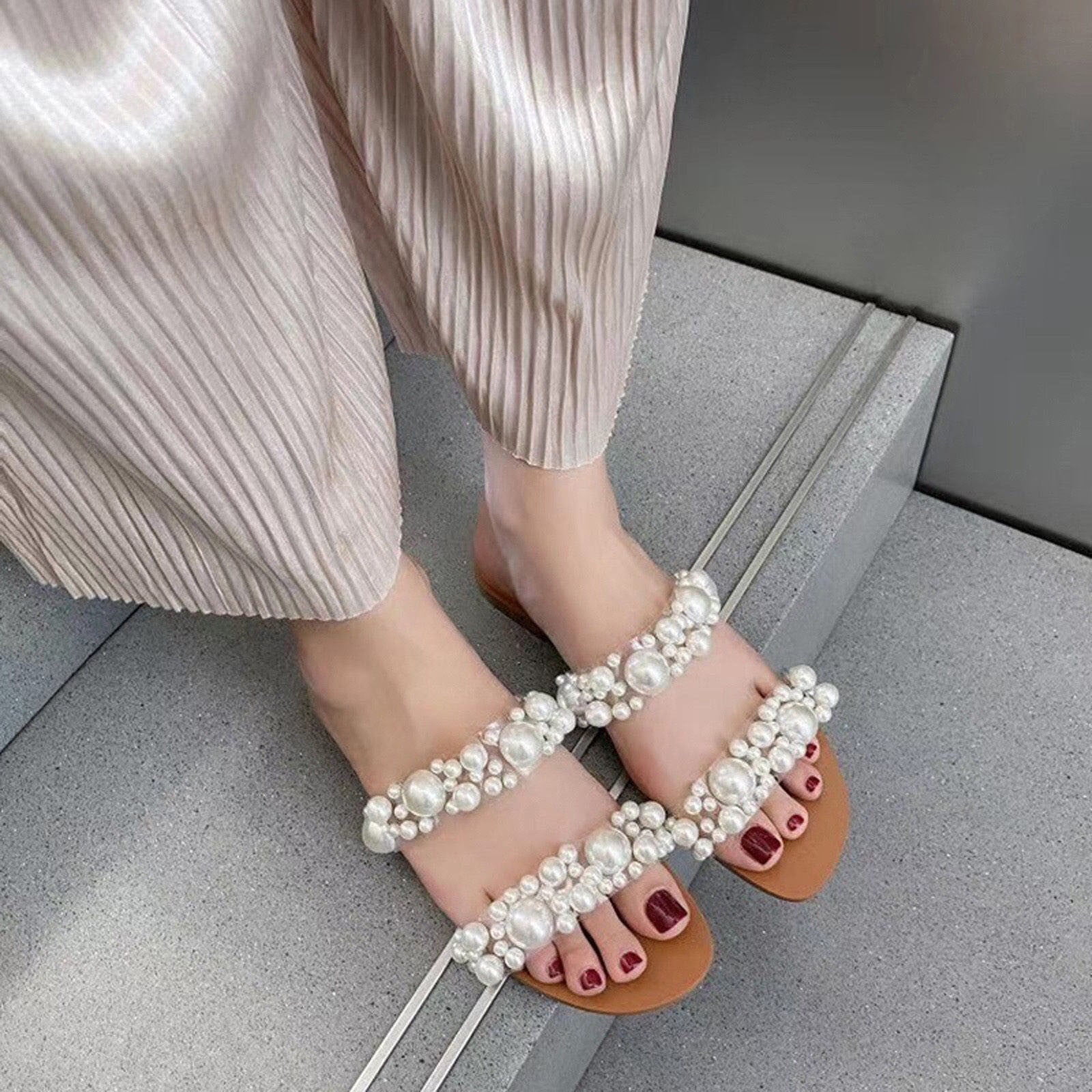 Multicoloured Pearl Embellished Gingham Slides - CHARLES & KEITH US