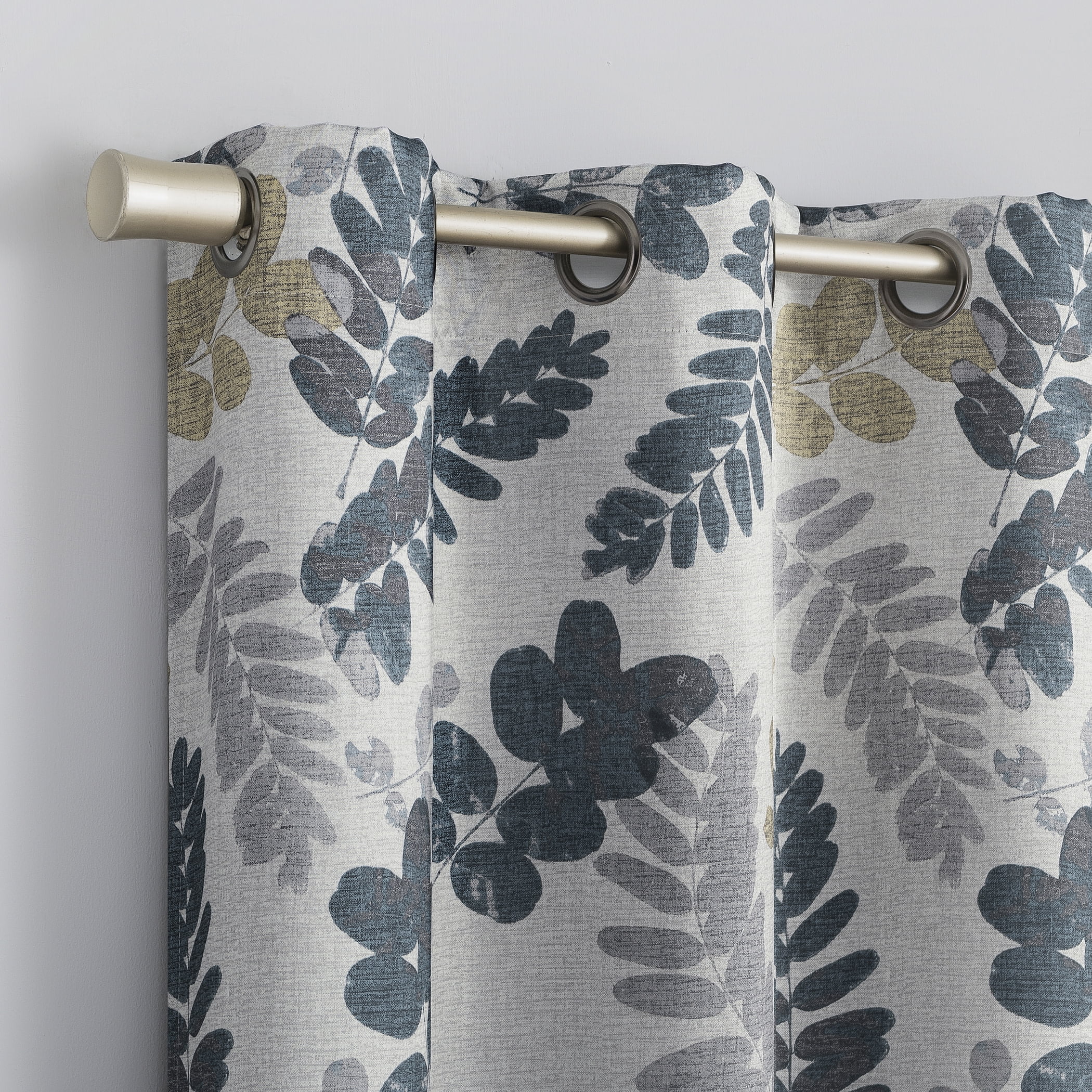 Sun Zero Alamea Botanical Print Theater Grade 100% Blackout Grommet Curtain Panel, 40"x108", Indigo