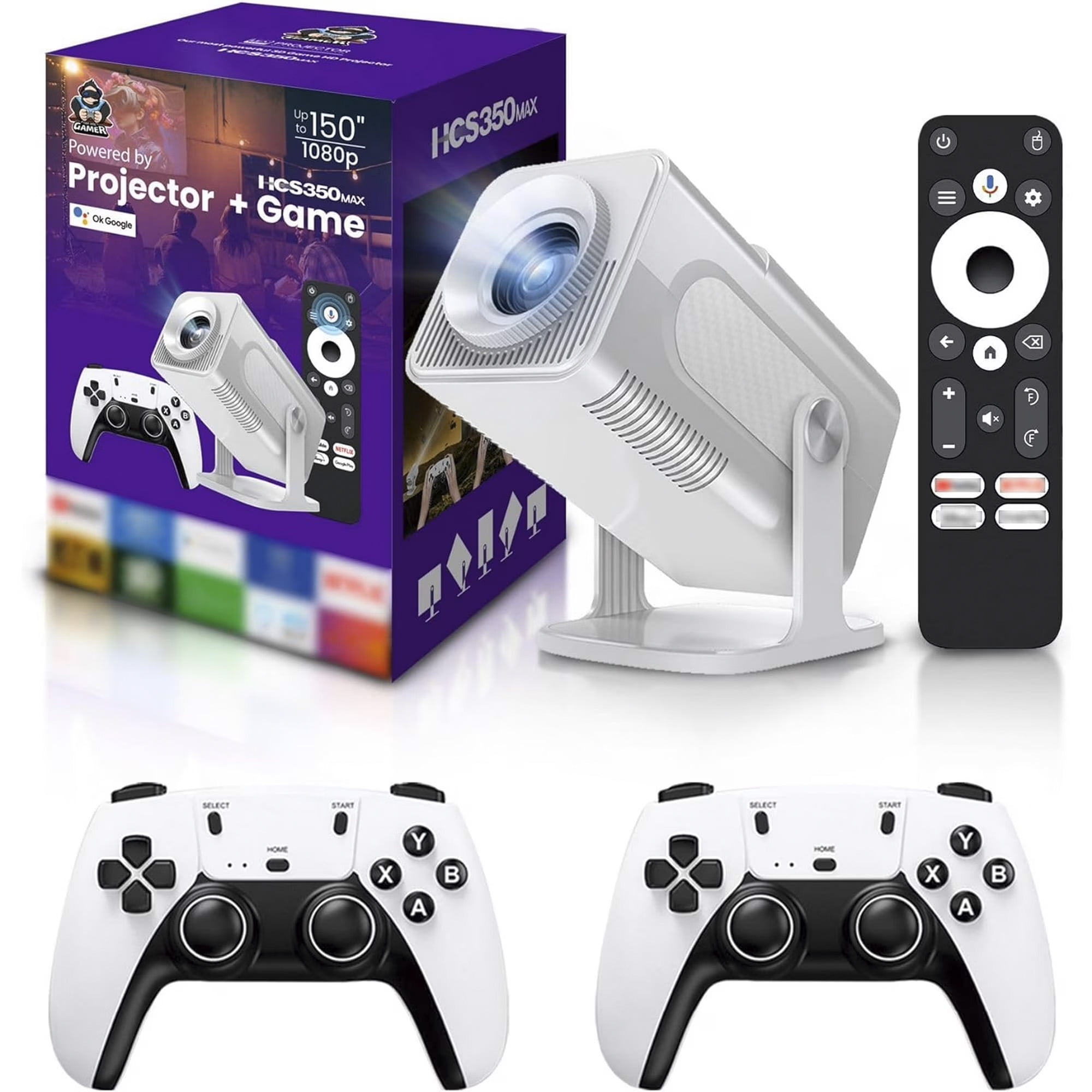 HCS350 Pro Android 11 Gaming Projector 64GB TF Card Wireless Gaming Controller Dual WIFI1920*1080P Home Theater Portable Projector (Hcs350pro Black)