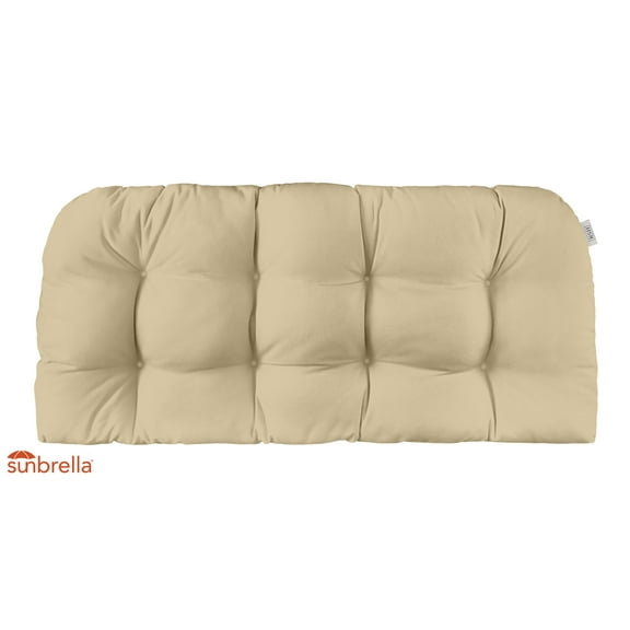 RSH Decor: Tufted Wicker Loveseat Cushion| 41" x 19" | Sunbrella Performance Fabric | Canvas Antique Beige
