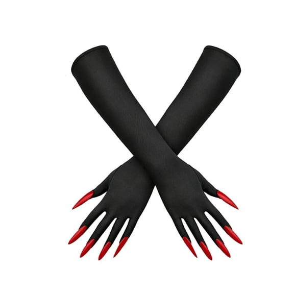 IFRINID Halloween Costume Gloves, 1 Pair Polyester Long Fingerless Claw Gloves with Extended Nails for Adult Witch Cosplay and Parties