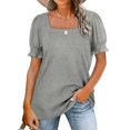 thumbnail image 3 of Mittory Tops for Women Summer Casual Ruffle Trim Sleeve Square Neck T Shirts, 3 of 8