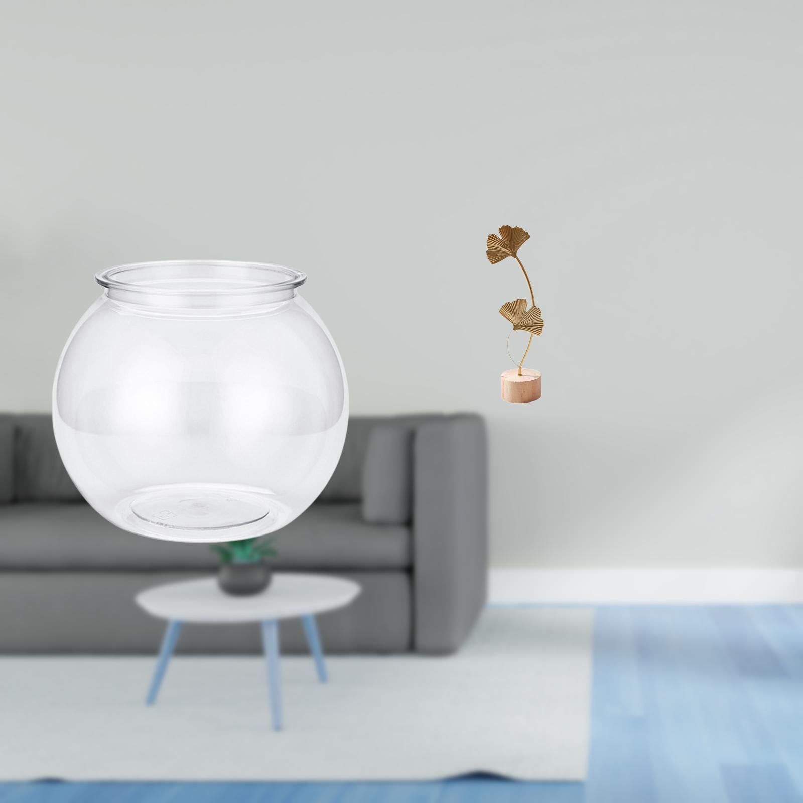 Desktop Aquarium Tank Transparent Fish Bowl Vase Metal Leaf Sculpture Artistic Design for Living Room Office Bedroom