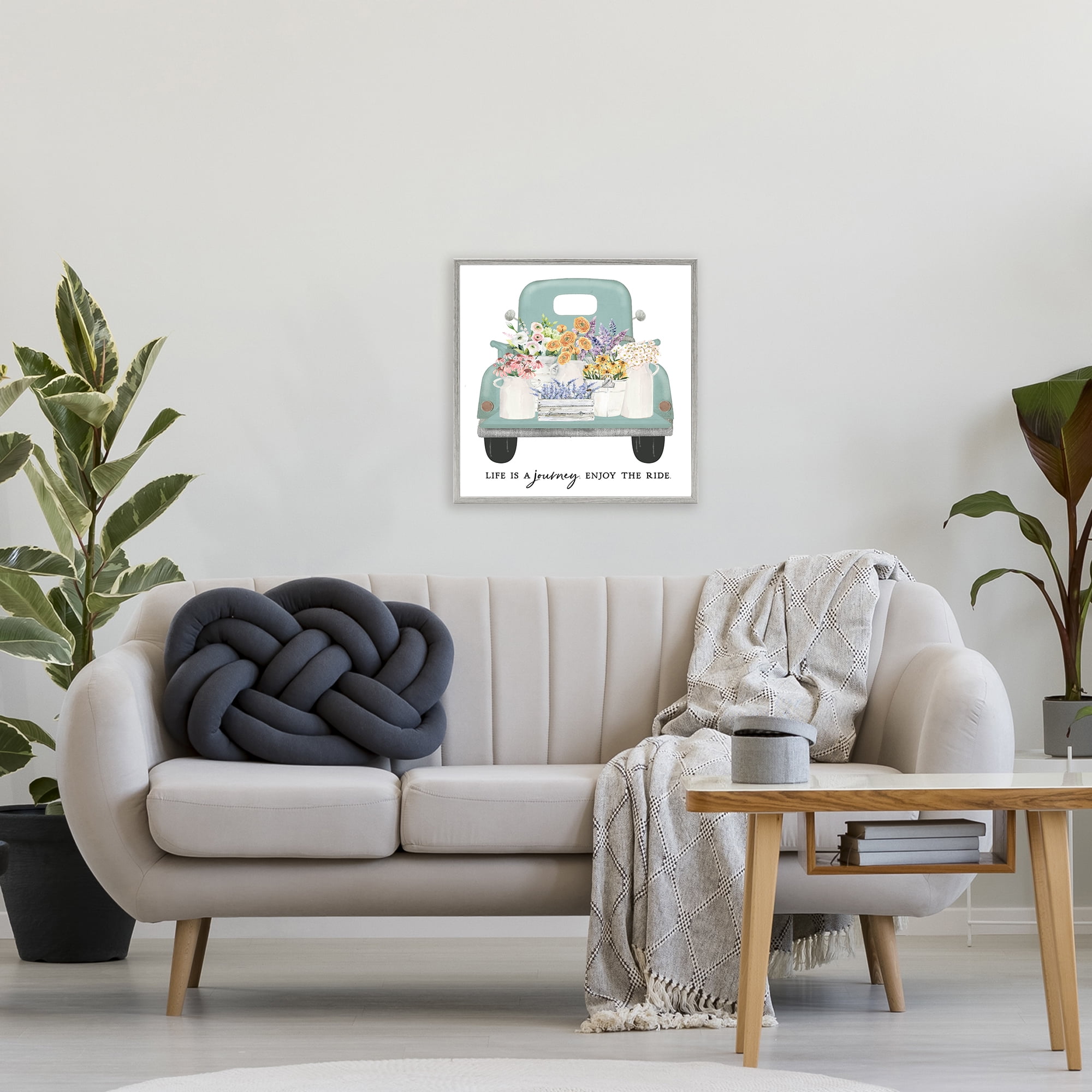 Enjoy Ride Floral Truck Gray Framed Giclee Art, design by Lettered and Lined